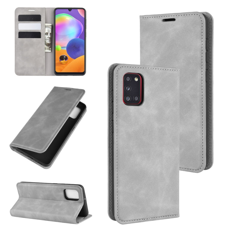 For Galaxy A31 Retro-skin Business Magnetic Suction Leather Case with Holder & Card Slots & Wallet, For Galaxy A31