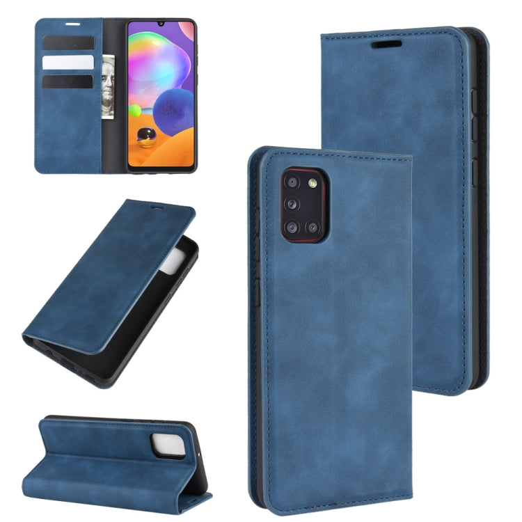 For Galaxy A31 Retro-skin Business Magnetic Suction Leather Case with Holder & Card Slots & Wallet, For Galaxy A31