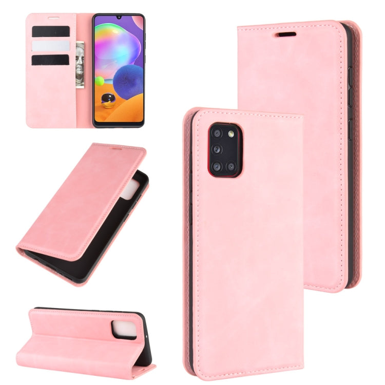 For Galaxy A31 Retro-skin Business Magnetic Suction Leather Case with Holder & Card Slots & Wallet, For Galaxy A31