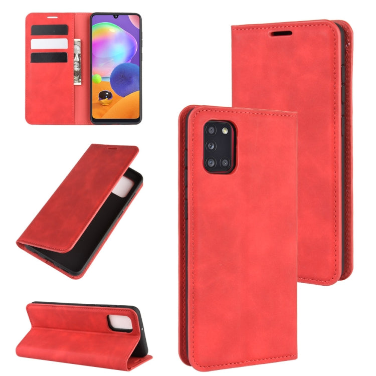 For Galaxy A31 Retro-skin Business Magnetic Suction Leather Case with Holder & Card Slots & Wallet, For Galaxy A31