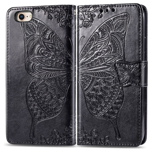 For iPhone SE (2020) Butterfly Love Flower Embossed Horizontal Flip Leather Case with Bracket / Card Slot / Wallet / Lanyard, Black, Blue, Gray, Light Purple, Rose Gold, Dark Purple, Pink