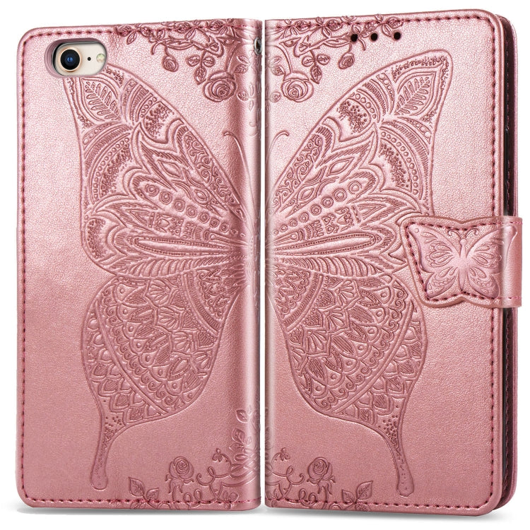 For iPhone SE (2020) Butterfly Love Flower Embossed Horizontal Flip Leather Case with Bracket / Card Slot / Wallet / Lanyard, Black, Blue, Gray, Light Purple, Rose Gold, Dark Purple, Pink