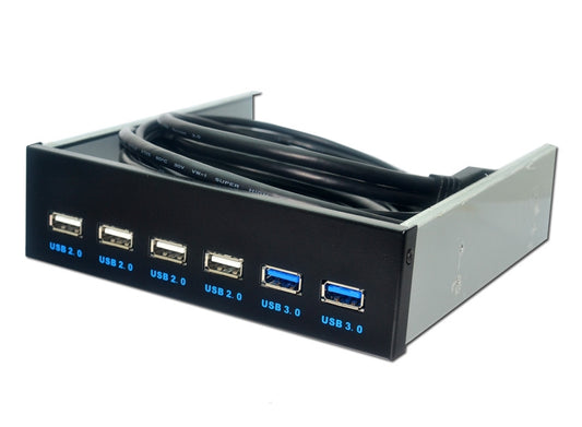 6 Ports 5.25 Inch Floppy Bay Front Panel With Power Adapter USB Hub Spilitter 2 Ports USB 3.0 + 4 Ports USB 2.0, 6 Ports USB