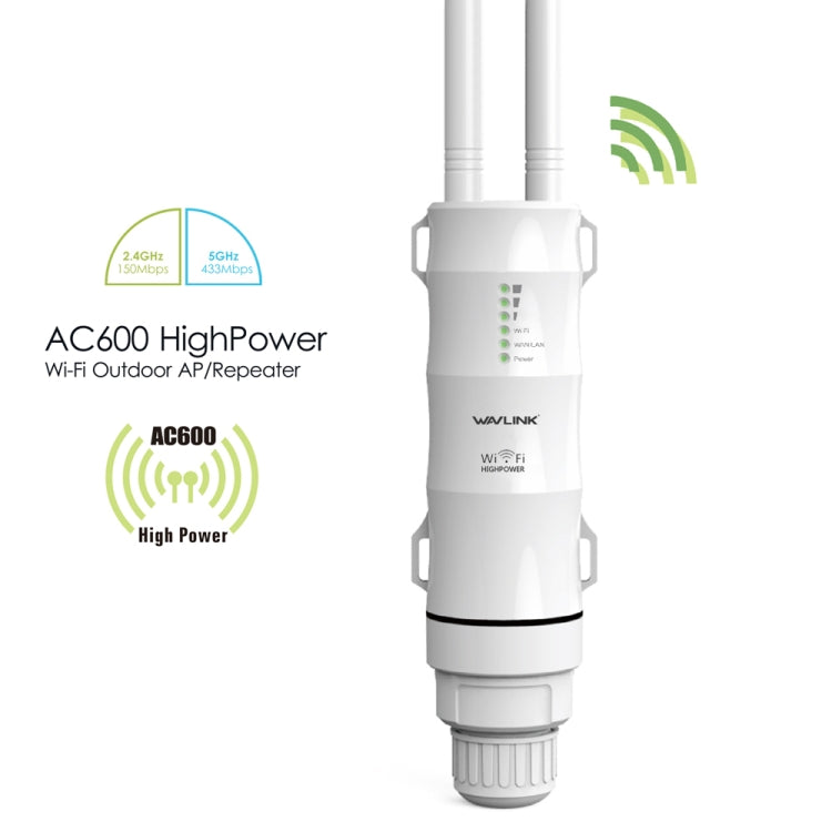 WAVLINK AC600 AP 2.4G/5G Dual Frequency Outdoor High Power Repeater, US Plug, UK Plug