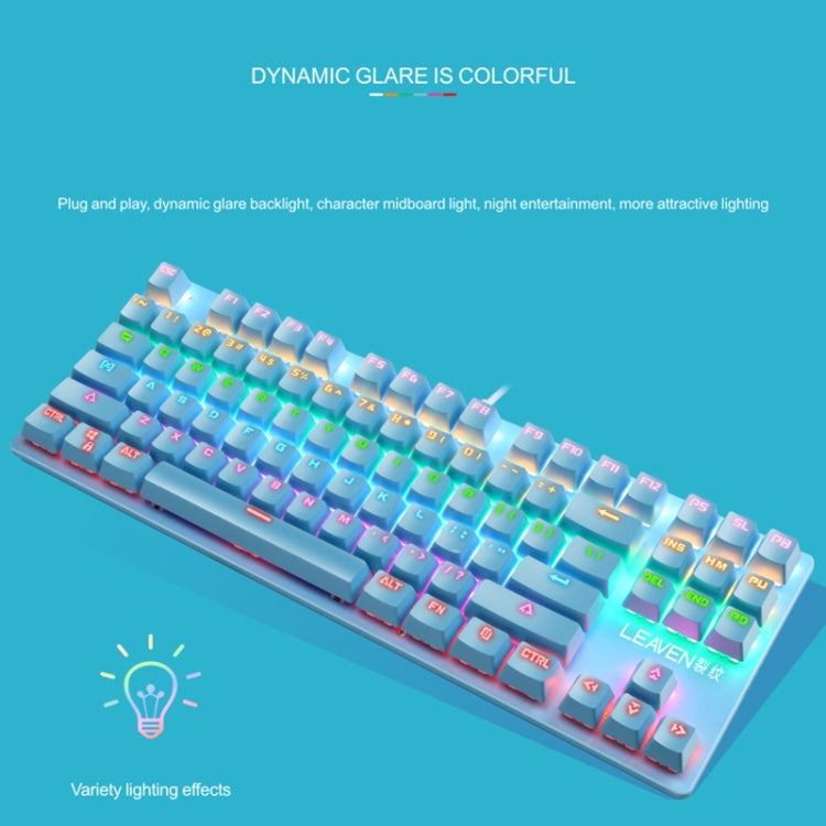 LEAVEN K550 87 Keys Green Shaft Gaming Athletic Office Notebook Punk Mechanical Keyboard, Cable Length: 1.8m, Black, White, Pink, Blue
