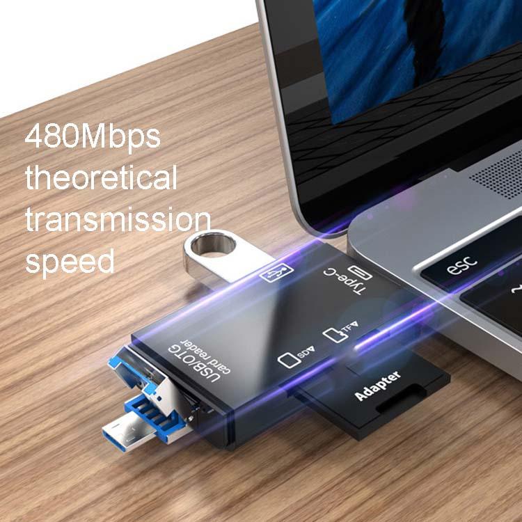 2 PCS Type-C & Micro USB & USB 2.0 3 in 1 Ports Multi-function Card Reader, Support U Disk / TF / SD, Black, White
