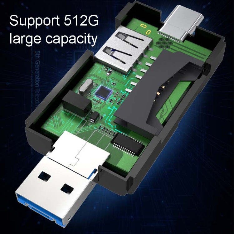 2 PCS Type-C & Micro USB & USB 2.0 3 in 1 Ports Multi-function Card Reader, Support U Disk / TF / SD, Black, White