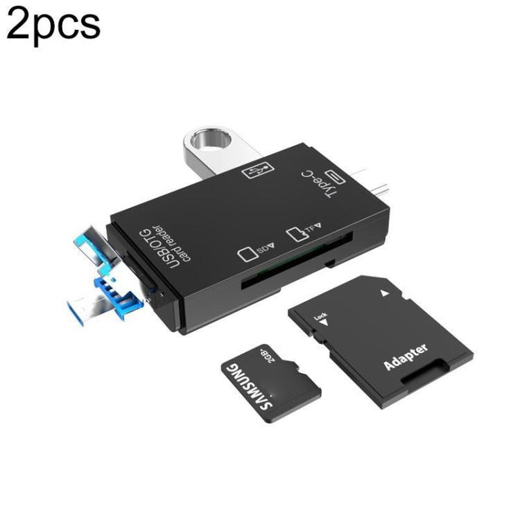 2 PCS Type-C & Micro USB & USB 2.0 3 in 1 Ports Multi-function Card Reader, Support U Disk / TF / SD, Black, White
