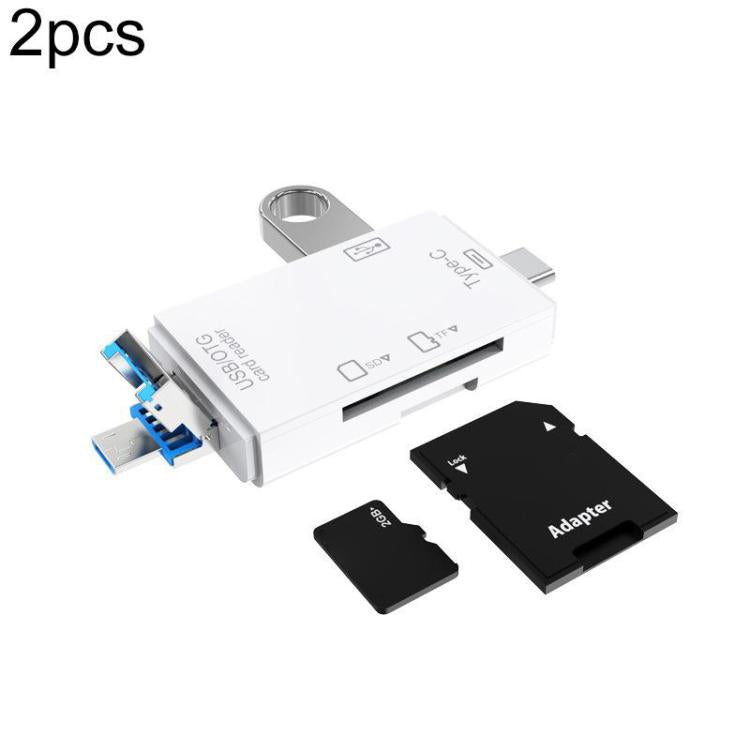 2 PCS Type-C & Micro USB & USB 2.0 3 in 1 Ports Multi-function Card Reader, Support U Disk / TF / SD, Black, White