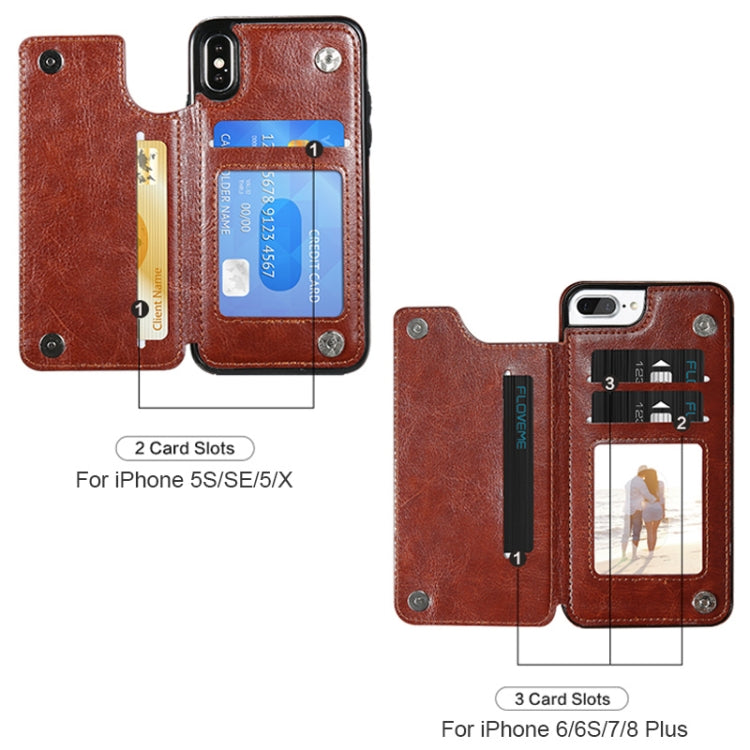 For iPhone 7 Plus / 8 Plus Retro PU Leather Case Multi Card Holders Phone Cases(Brown), For iPhone 7 Plus