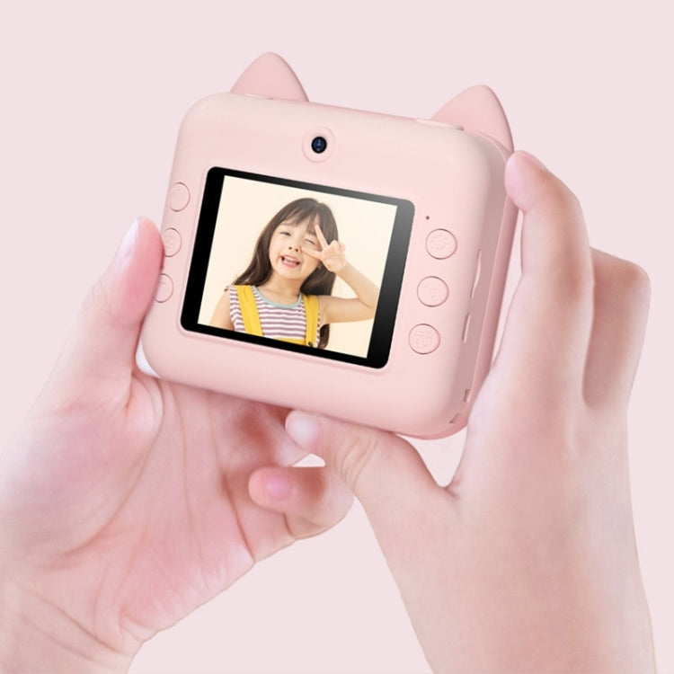 P1 No Card Children Instant Camera 1200W Front And Rear Dual-Lens Mini Print Photographic Digital Camera Toy(Green Dinosaur), Green Dinosaur No Card, Pink Cat No Card, Green Dinosaur 16GB, Pink Cat 16GB, Green Dinosaur 32GB, Pink Cat 32GB