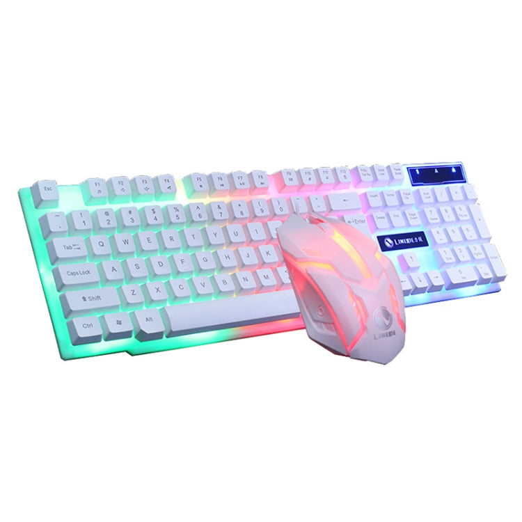 LIMEIDE GTX300 1600DPI 104 Keys USB Rainbow Suspended Backlight Wired Luminous Keyboard and Mouse Set, Cable Length: 1.4m, White, Black