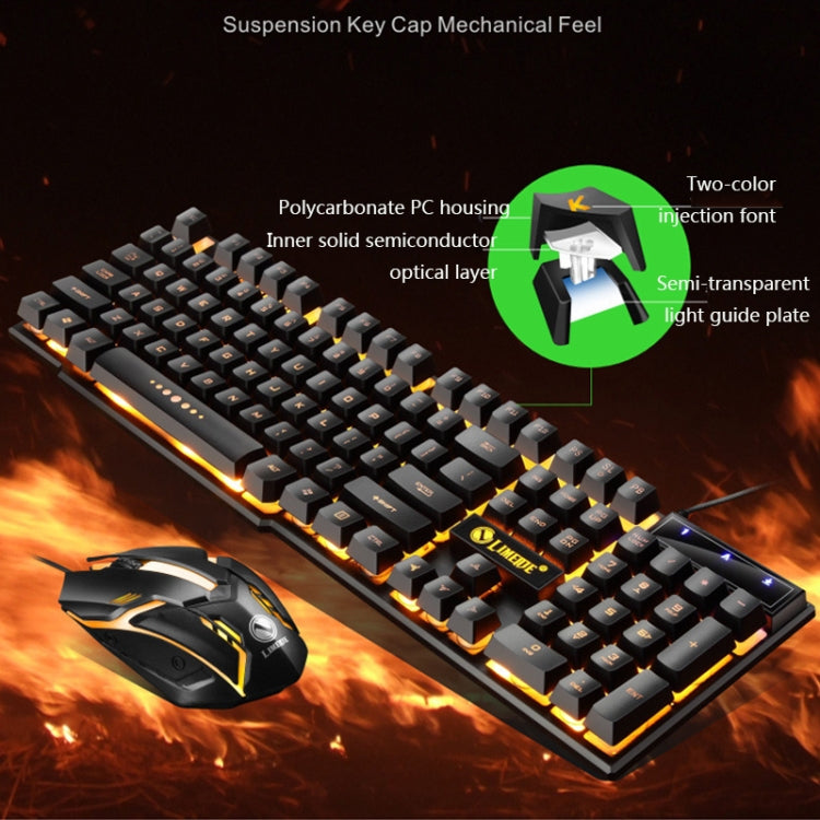 LIMEIDE GTX300 1600DPI 104 Keys USB Rainbow Suspended Backlight Wired Luminous Keyboard and Mouse Set, Cable Length: 1.4m, White, Black