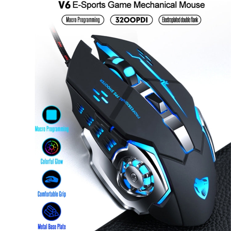 T-WOLF V6 USB Interface 6-Buttons 3200 DPI Wired Mouse Gaming Mechanical Macro Programming 7-Color Luminous Gaming Mouse, Cable Length: 1.5m, Macro Definition Audio Version Black Silver, Macro Definition Audio Version Iron Gray                         ...
