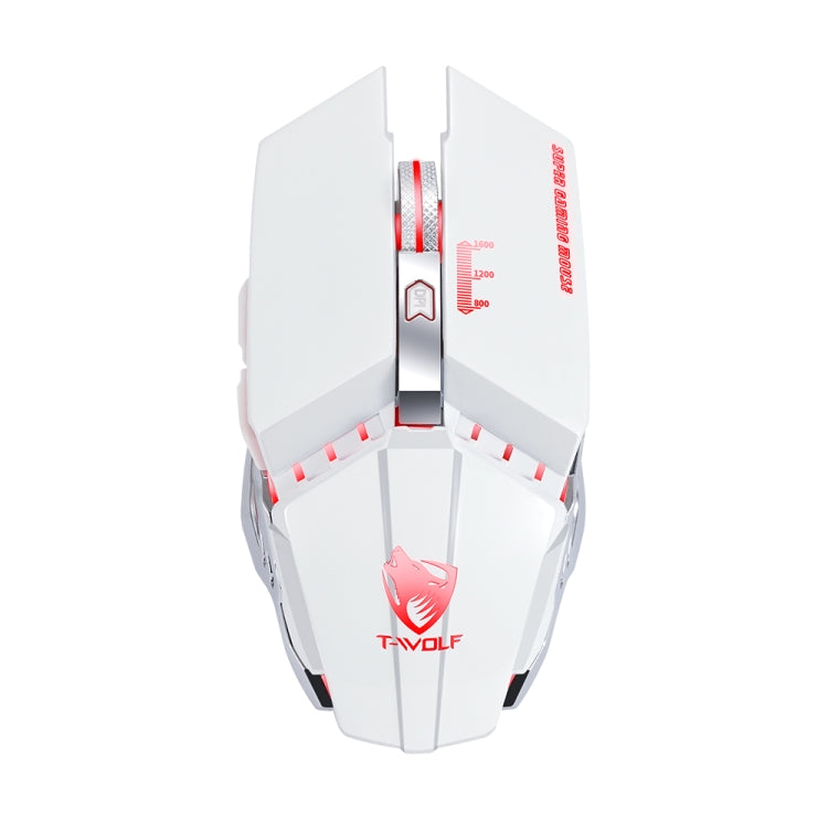 T-WOLF Q15 6-Buttons 1600 DPI Wireless Rechargeable Mute Office Gaming Mouse with 7 Color Breathing Light, Technology Black, Stars Black, Pearl White