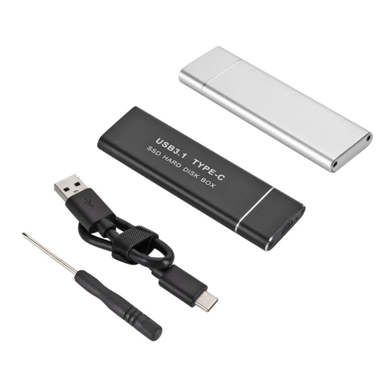 F018C M.2 NGFF To USB3.1 SSD Solid Aluminum Type-C Mobile Hard Drive Enclosure, Black, Silver