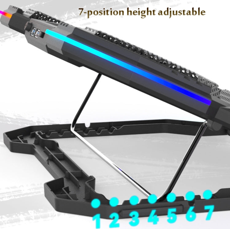 F12 6 Fans USB Semiconductor Computer Radiator Notebook Stand with Phone Holder, Blue Light, Blue Light + RGB Light