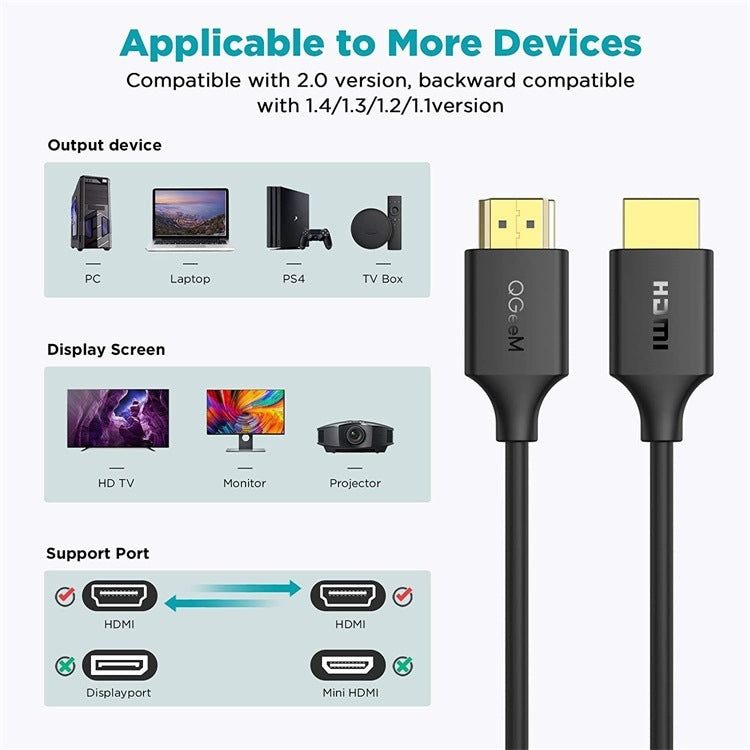 QGeeM QG-AV16 HD TV Blu-Ray Projection HDMI TV Cable Supports 4K, 3 m