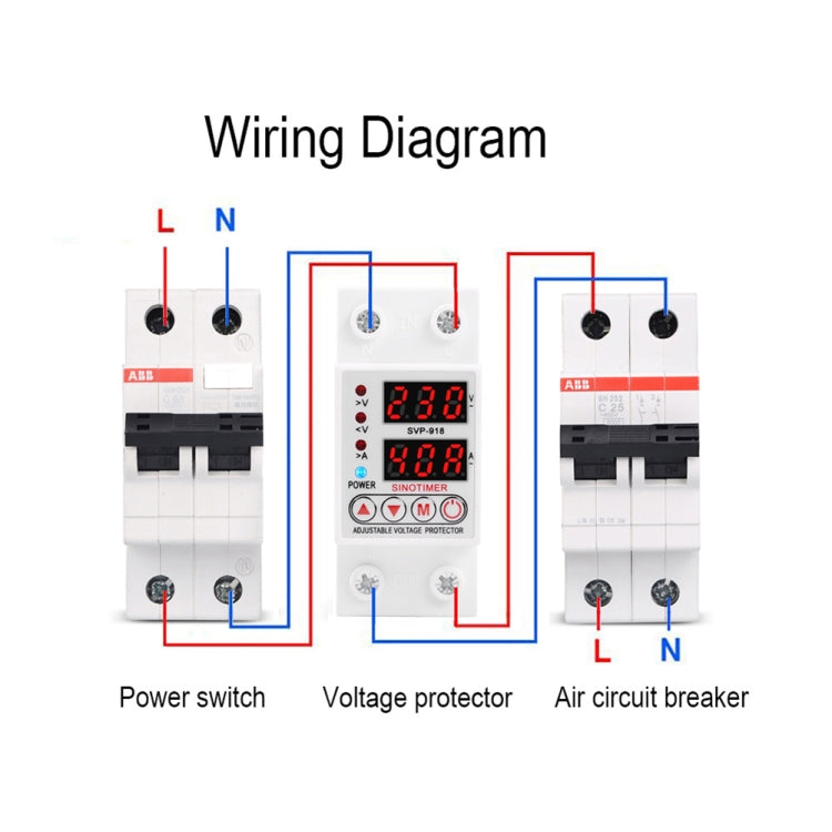 SINOTIMER SVP-918 Adjustable Self-resetting Intelligent Under-voltage Protector, Current:, 40A, 63A