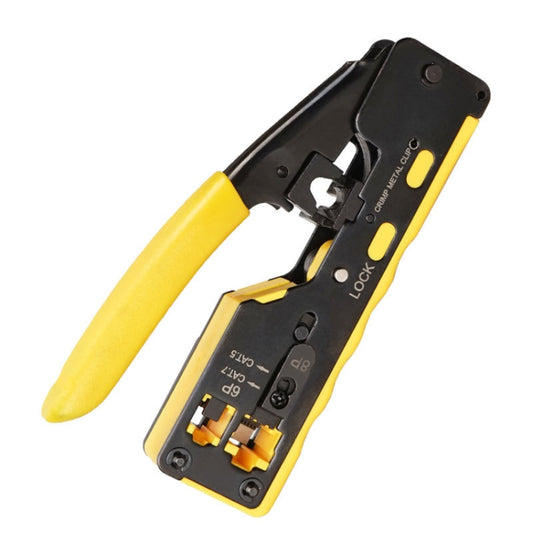 6P8P Seven-type Through-hole Crystal Head  Wire Stripping Tool Network Cable Pliers, Yellow, Black