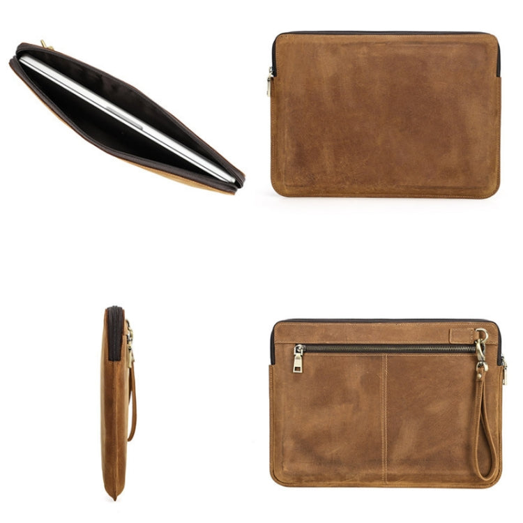 CONTACTS FAMILY Leather Laptop Sleeve For Macbook Pro 14.2 Inch, Brown, Coffee