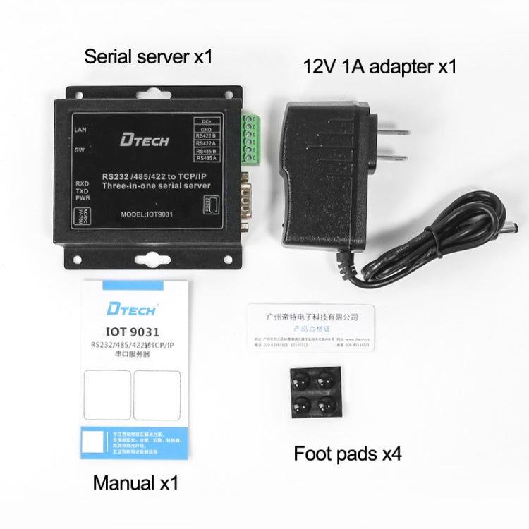 DTECH IOT9031 RS232/485/422 To TCP 3 In 1 Serial Server, CN Plug, IOT9031 RS232/485/422 To TCP