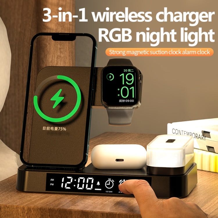 A37 30W 3-in-1 Wireless Charging Phone Stand with RGB Night Light & Alarm Clock Function, A37 30W Black, A37 30W White