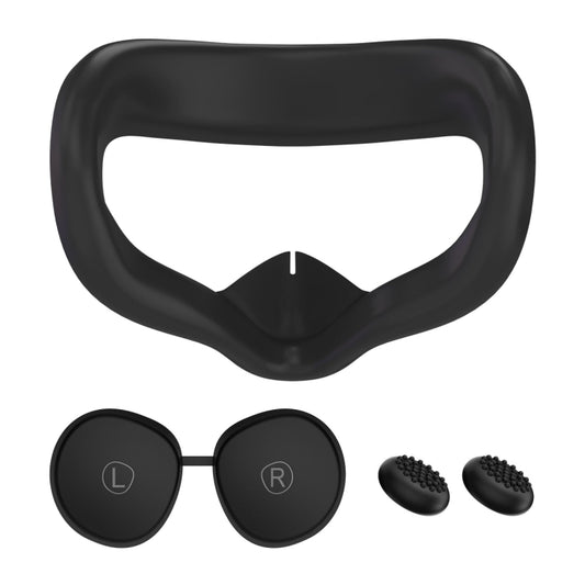 VR Silicone Eye Mask+Lens Protective Cover+Joystick Hat, For Meta Quest 2, Eye Mask+Lens Protective Cover+Joystick Hat (Black)
