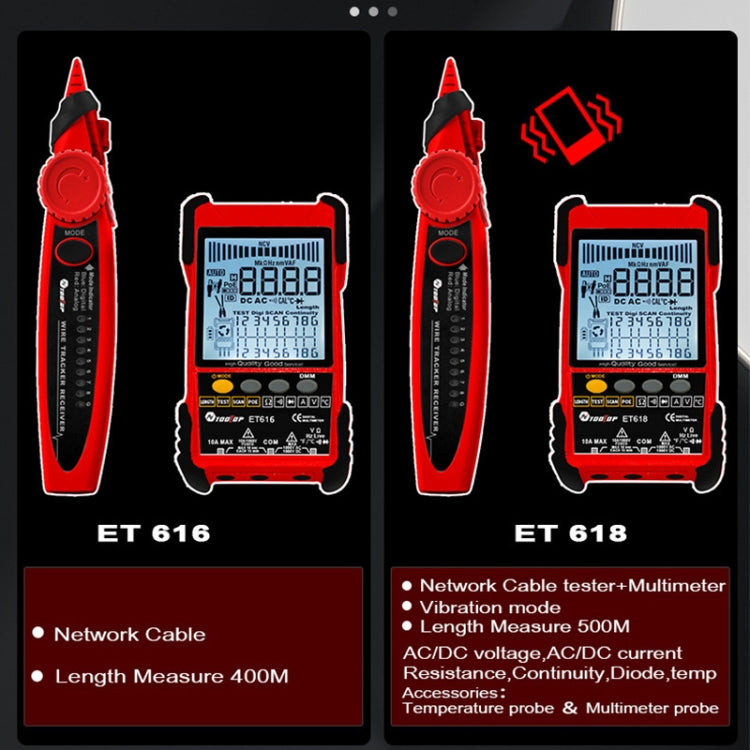 Rechargeable Adjustable Network Cable Tester Wire Tracker POE Cable Tester, ET618 (Red)