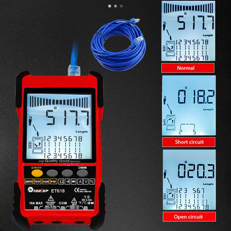 Rechargeable Adjustable Network Cable Tester Wire Tracker POE Cable Tester, ET618 (Red)
