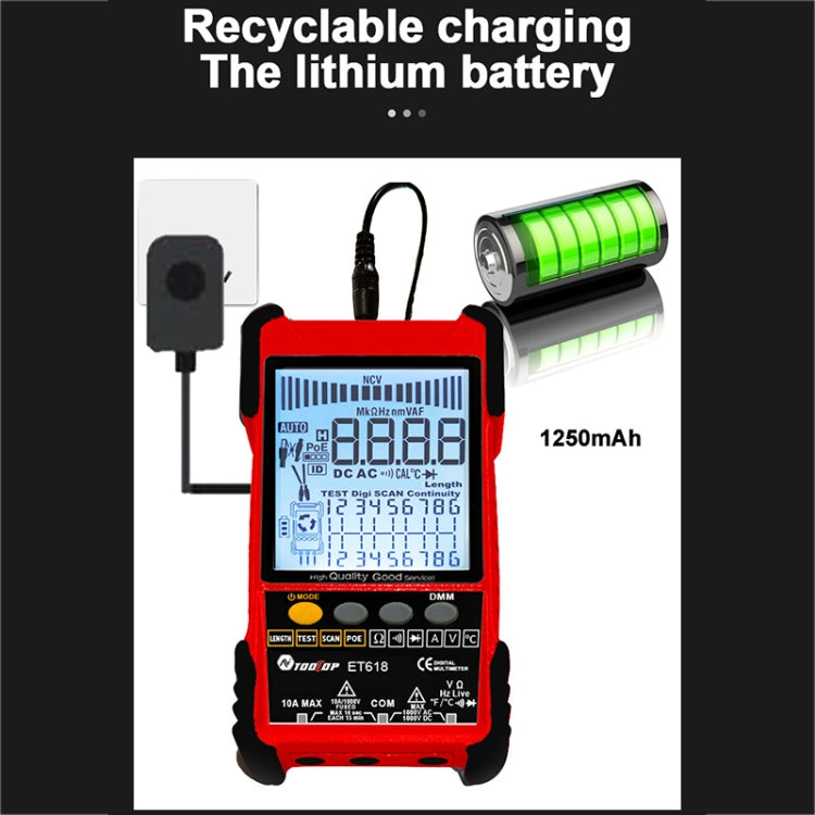 Rechargeable Adjustable Network Cable Tester Wire Tracker POE Cable Tester, ET618 (Red)