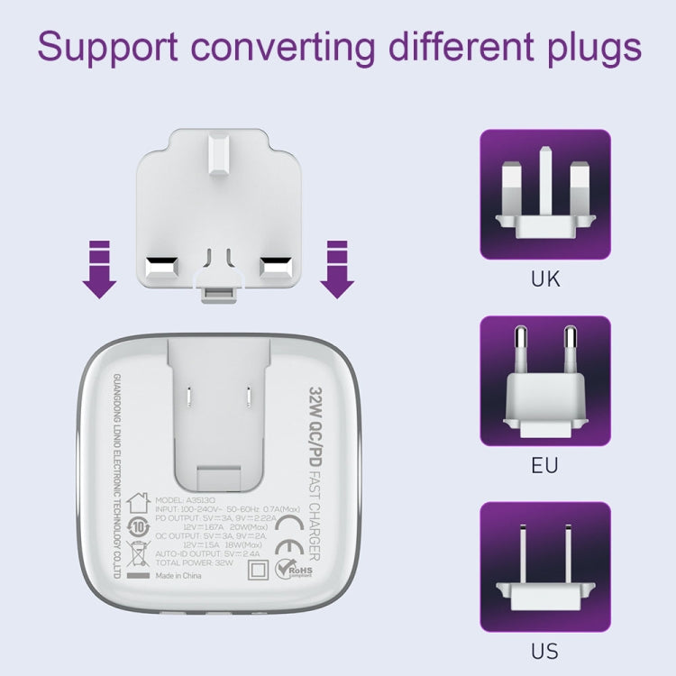 LDNIO A3513Q 32W QC3.0 3 USB Ports Phone Adapter, US Plug with Micro USB Cable, US Plug with 8 Pin Cable, US Plug with Type-C Cable, US Plug with Type-C to 8 Pin Cable, EU Plug with Micro USB Cable, EU Plug with 8 Pin Cable, EU Plug with Type-C Cable  ...