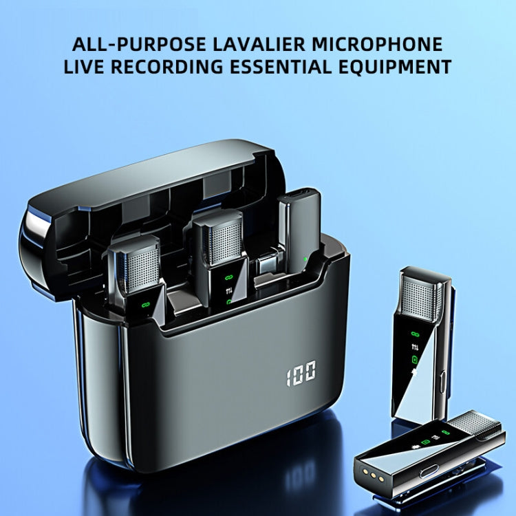 Digital Display Wireless Lavalier Microphone With Charging Compartment,Spec:, S16-S One To Two Black 8 Pin Interface, S16-S One To Two Black USB-C/Type-C Interface