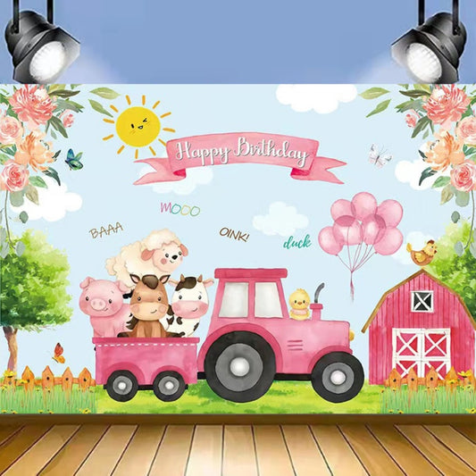 150 x 100cm Farm Animal Truck Backdrop Boy Happy Birthday Background Party Decorations, 150 x 100cm Farm Animal Truck