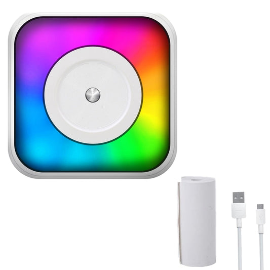 RGB Light Portable Mini Bluetooth Printer Inkless Document Label Printer, with 1-Roll Paper, with 5-Rolls Paper, with 5-Rolls Stickers, with 5 Paper+5 Stickers+3 Color Paper