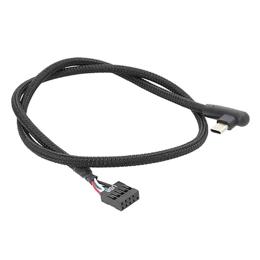 Motherboard USB 9Pin To Type-C Elbow Data Cable Braided Network Cable, 60cm Elbow