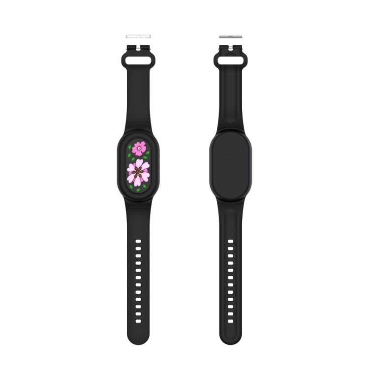 For Samsung Galaxy SmartTag 2 Bracelet Waterproof Silicone Wristband, Black Flag, Blue Paw Prints, Pink Bee, Black Dinosaur, Black Flower, Green Flower