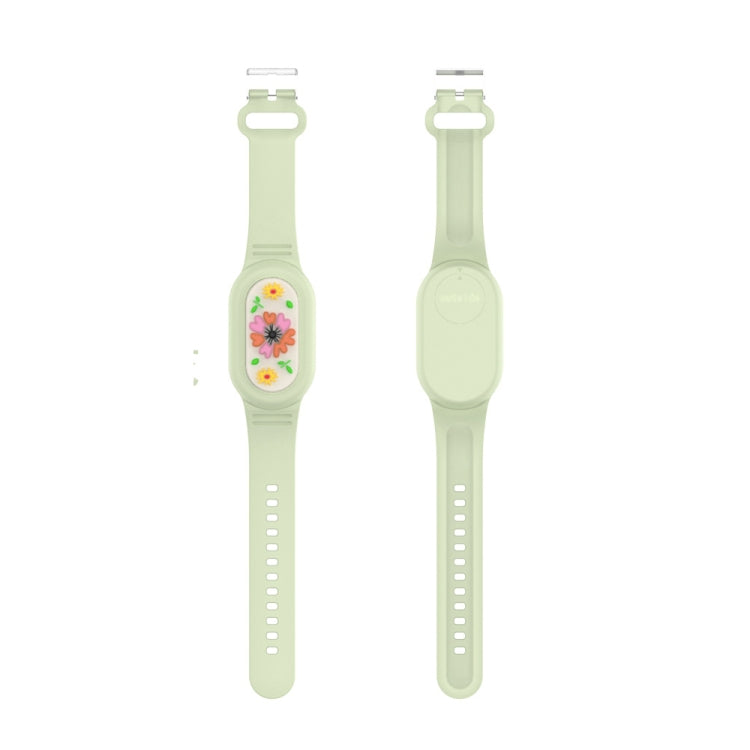 For Samsung Galaxy SmartTag 2 Bracelet Waterproof Silicone Wristband, Black Flag, Blue Paw Prints, Pink Bee, Black Dinosaur, Black Flower, Green Flower