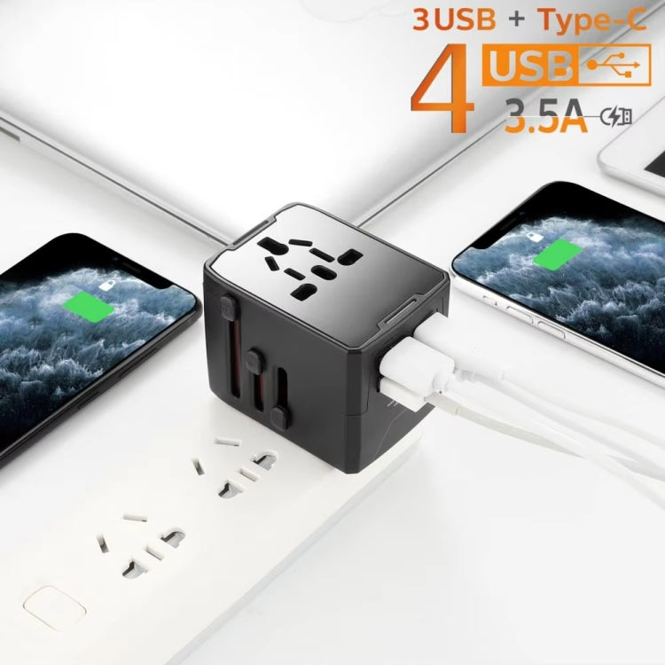 3 x USB & 1 x USB-C / Type-C Travel Plug Adapter International Universal Charging Block, HHT520 Black, HHT520  White