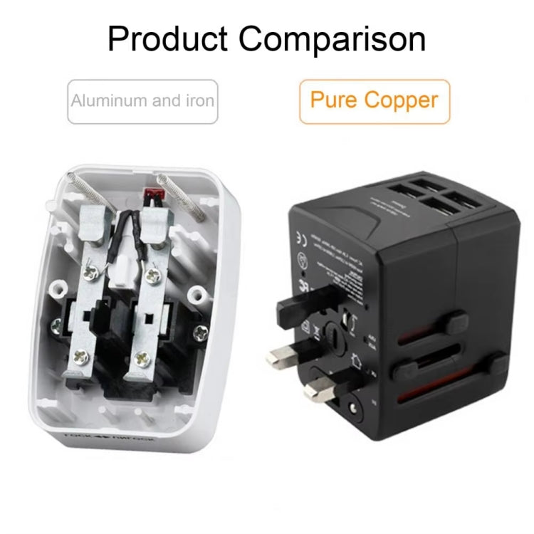 3 x USB & 1 x USB-C / Type-C Travel Plug Adapter International Universal Charging Block, HHT520 Black, HHT520  White