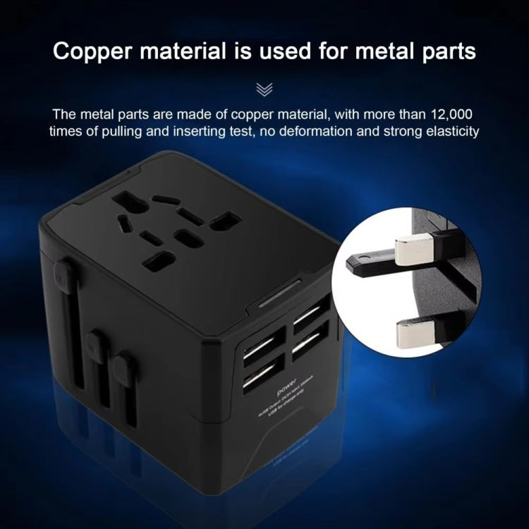 3 x USB & 1 x USB-C / Type-C Travel Plug Adapter International Universal Charging Block, HHT520 Black, HHT520  White