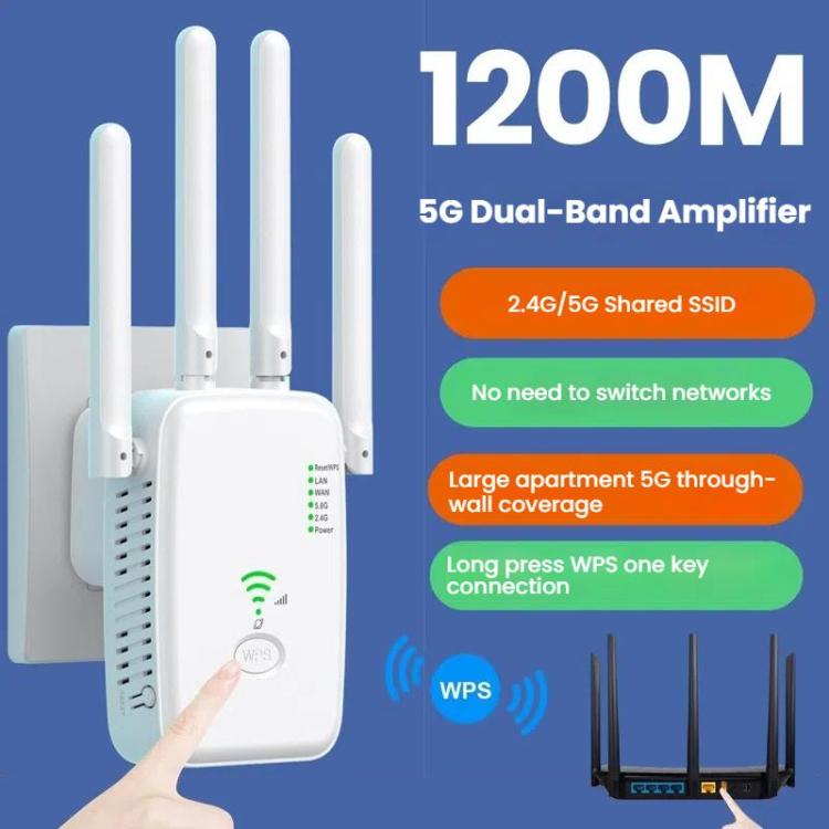 Urant U11 1200Mbps 2.4G&5.8G Wireless Repeater WiFi Signal Amplifier Support WPS Quick Setting, US Plug White, US Plug Black, EU Plug White, EU Plug Black, UK Plug White, UK Plug Black