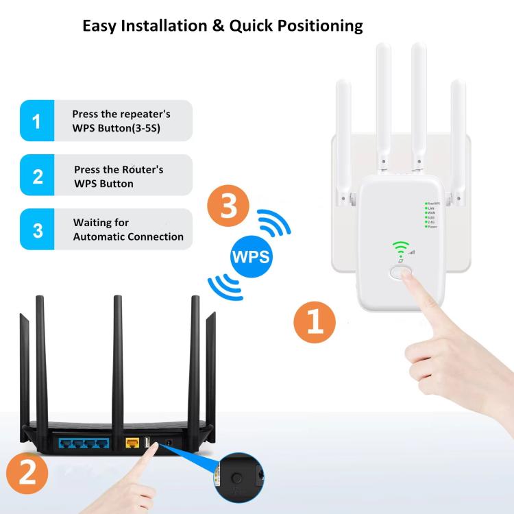 Urant U11 1200Mbps 2.4G&5.8G Wireless Repeater WiFi Signal Amplifier Support WPS Quick Setting, US Plug White, US Plug Black, EU Plug White, EU Plug Black, UK Plug White, UK Plug Black