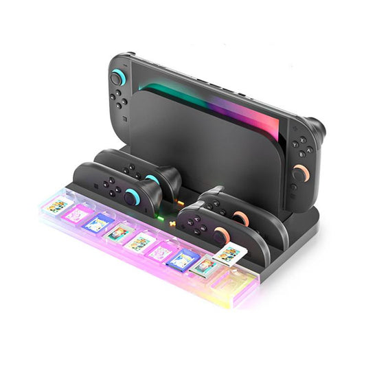 For Nintendo Switch 2  Console and Joy-Con Controllers Charging Dock with RGB Lighting, 9 Game Card Slots, HBS-2804