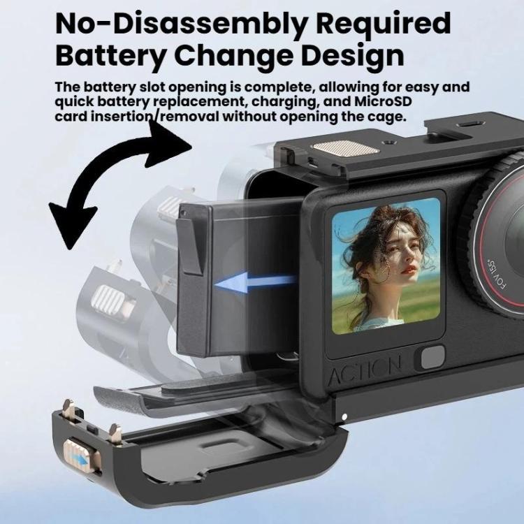 For DJI Osmo Action 6 Aluminum Alloy Cage Expandable Protective Frame with Silicone Lens Cap, Alloy Cage