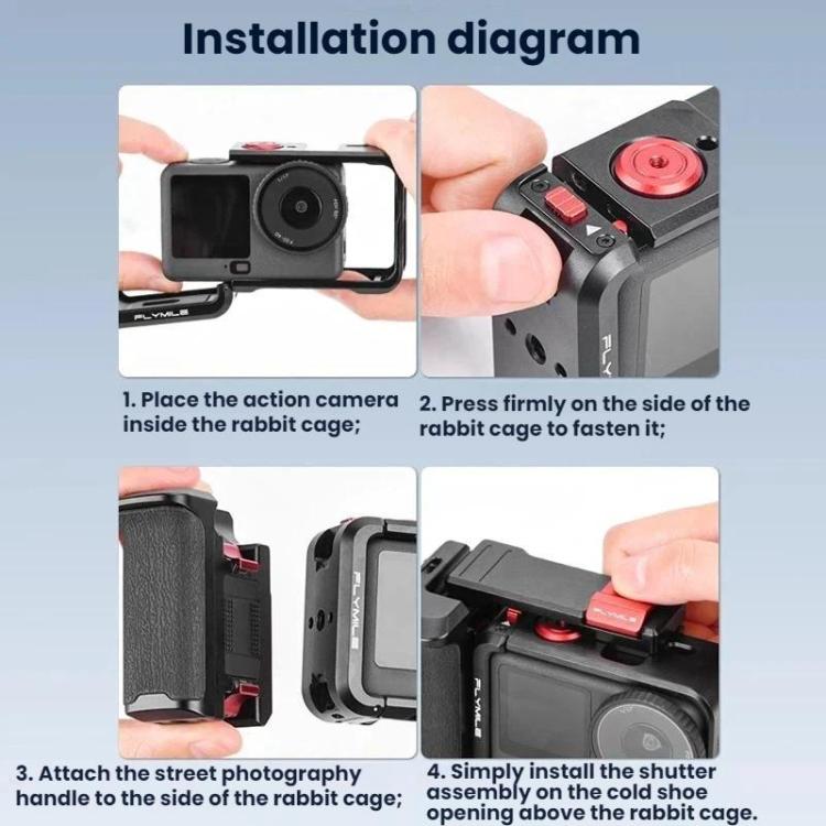 For DJI Osmo Action 6 Flymile Extended Cage Protective Frame Kit, AC6016 Black