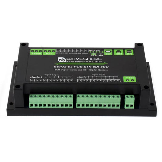 Control Board With 8-Channel Digital Input & Output, Built-In Xtensa 32-Bit LX7 Dual-Core Processor, Waveshare ESP32-S3-POE-ETH-8DI-8DO