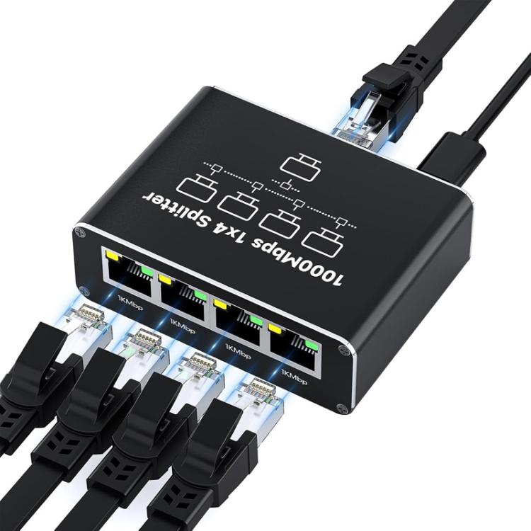 RJ45 Gigabit Network Splitter 1 To 4 Ethernet Cable Splitter, RJ45 Gigabit Network Splitter
