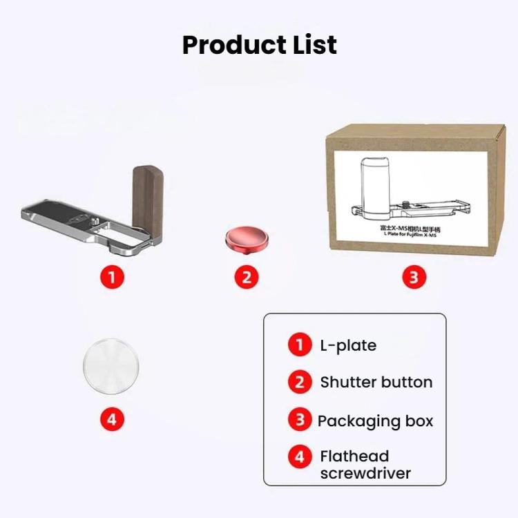 Camera Expansion Accessories Arca-Swiss Quick Release Metal Base, For Fujifilm X-M5 Ebony L-Plate, For Fujifilm X-M5 Walnut L-Plate, For Fujifilm X-M5 Thumb Grip Black, For Fujifilm X-M5 Thumb Grip Silver