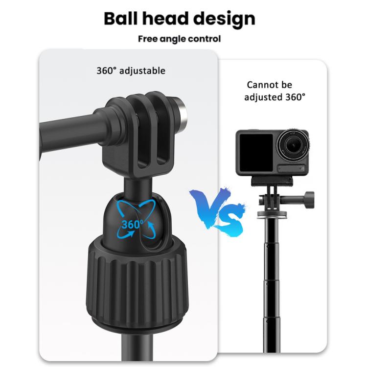 Adjustable 19-43cm Mini Handheld Selfie Stick Tripod with 360-degree Rotating Ball Head for Universal Action Cameras, 2-claw version